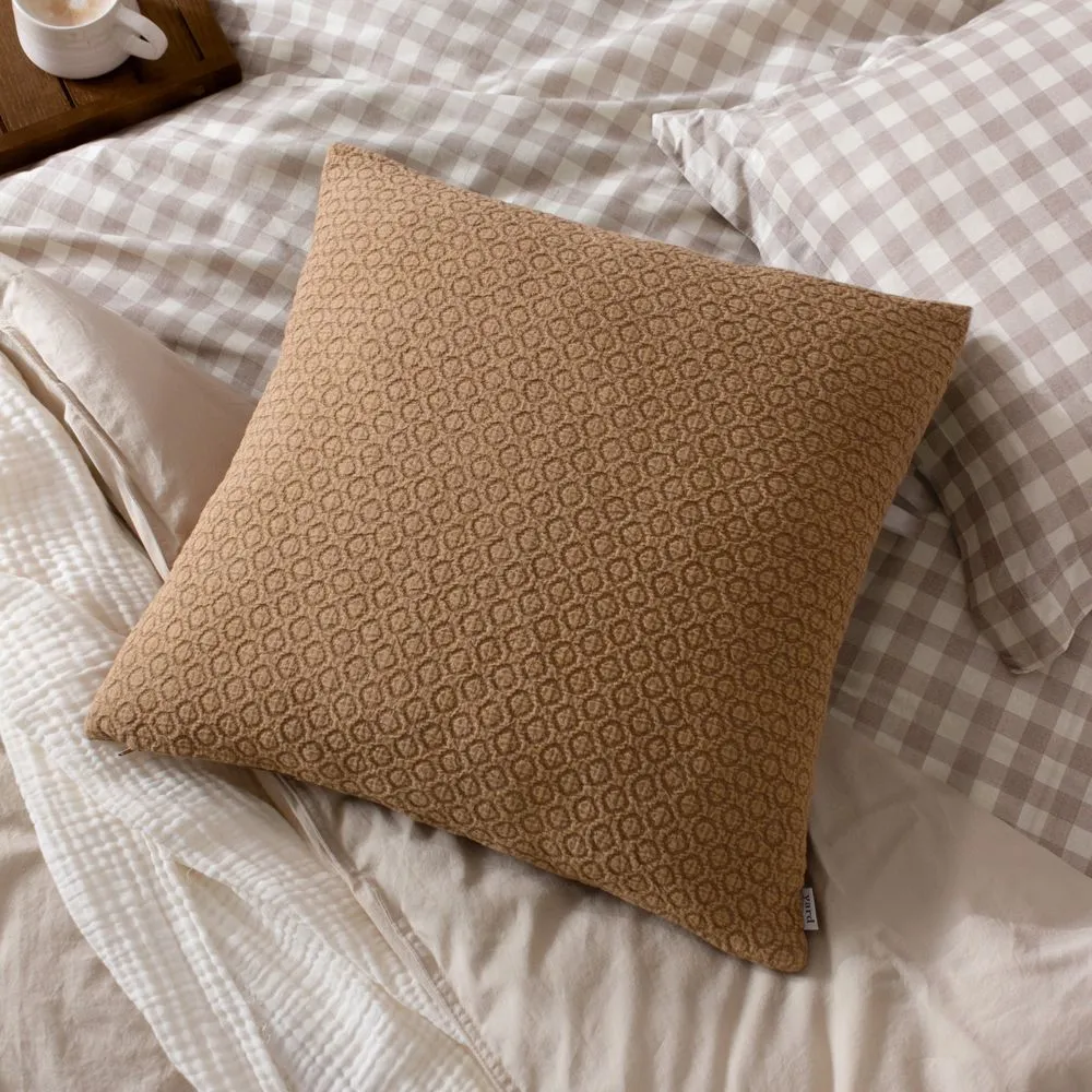 Yard Tryfan Textured 100% Cotton Cushion in Light Brown 1