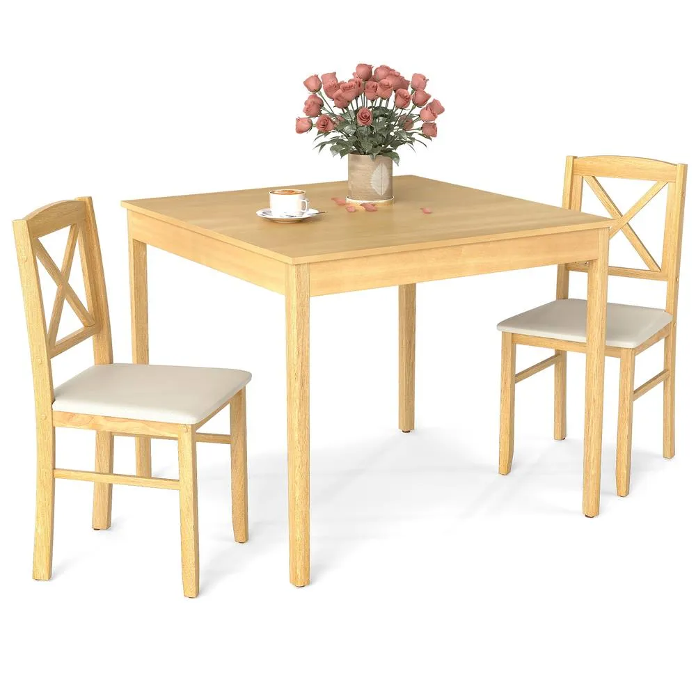 Costway 3 PCS Dining Table & Chairs Set Wooden Kitchen Table w/ 2 Chairs in Natural 2