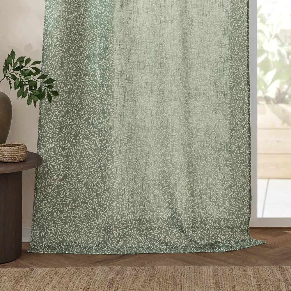Yard Perrie Leaf Sheer Woven Tab Top Curtain Panel in Green 4