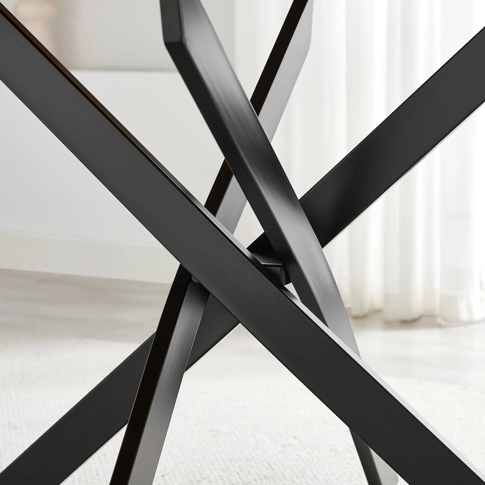 FurnitureboxUK Novara Black Top Dining Table & 6 Beaumont Cream Fabric Chairs 5