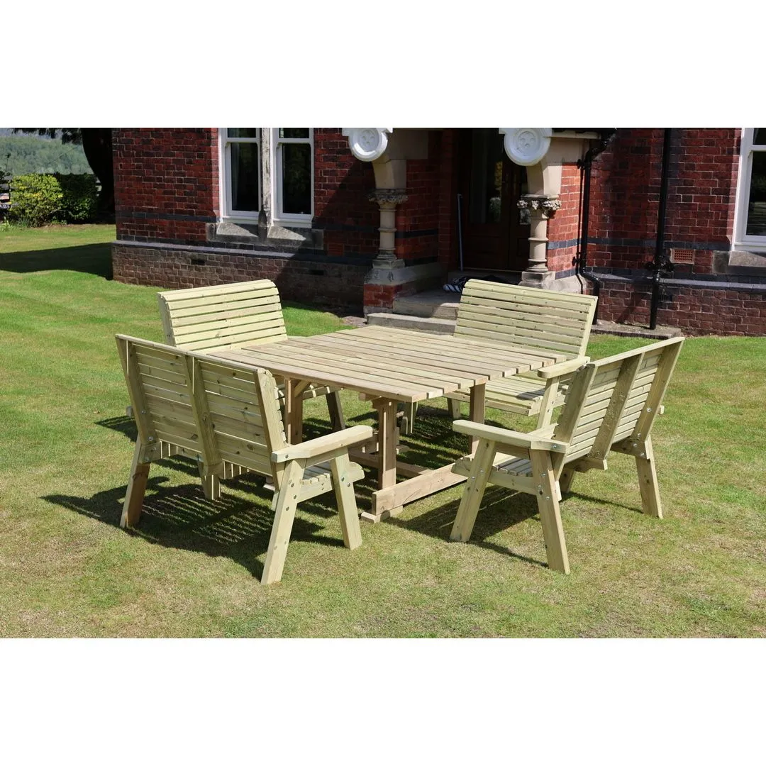Churnet Valley Garden Furniture Ltd Ergo 8 Seater Square Table & 4 Benches - Minimal Assembly Required in Brown 3