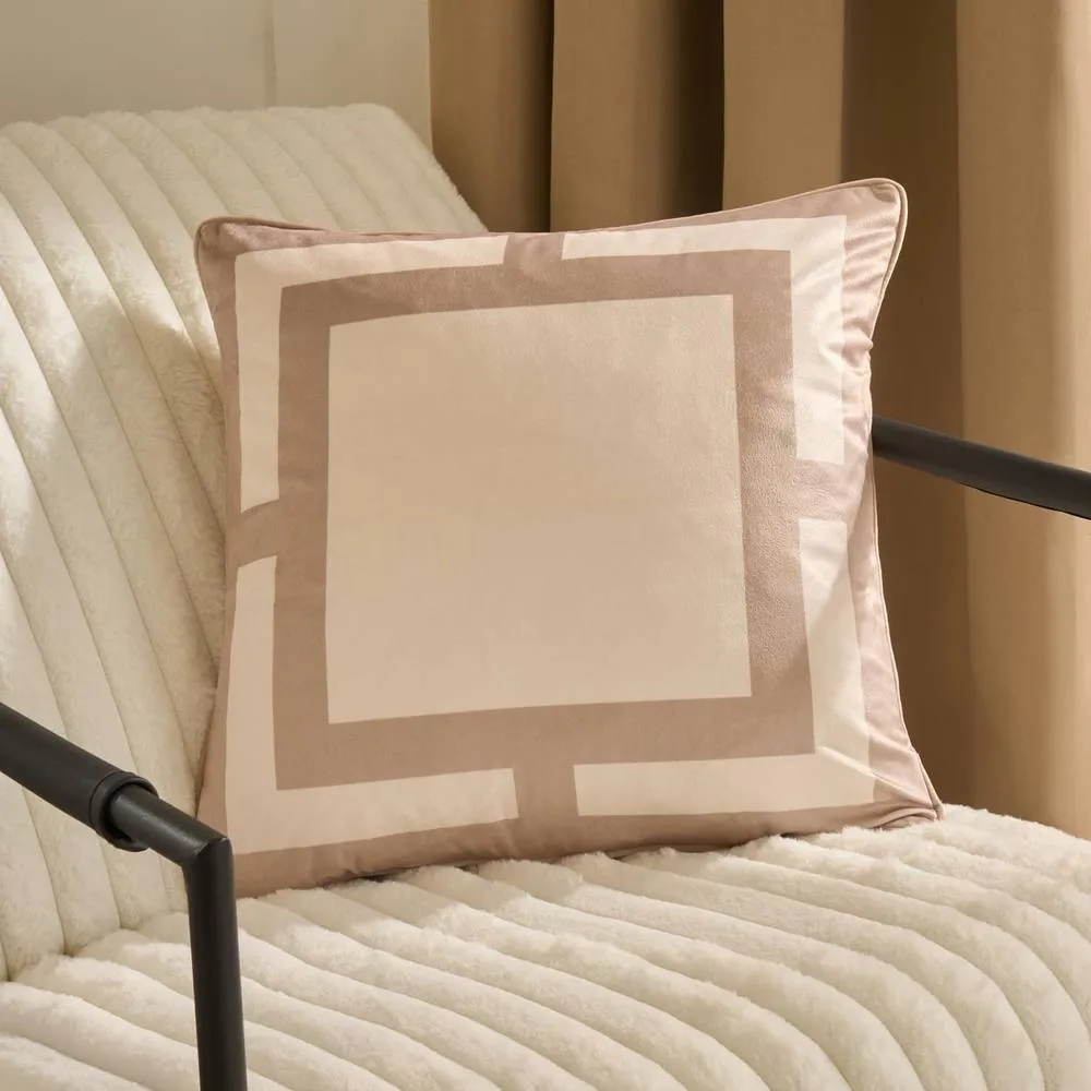 OHS 2 x Square Print Matte Velvet Decorative Cushion Covers in Beige