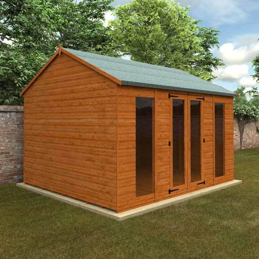 Buttercup Farm 12x10 Feet Full Pane Workman Apex 12mm Shed -Solid Wood/Softwood/Pine in Burnt Orange 2