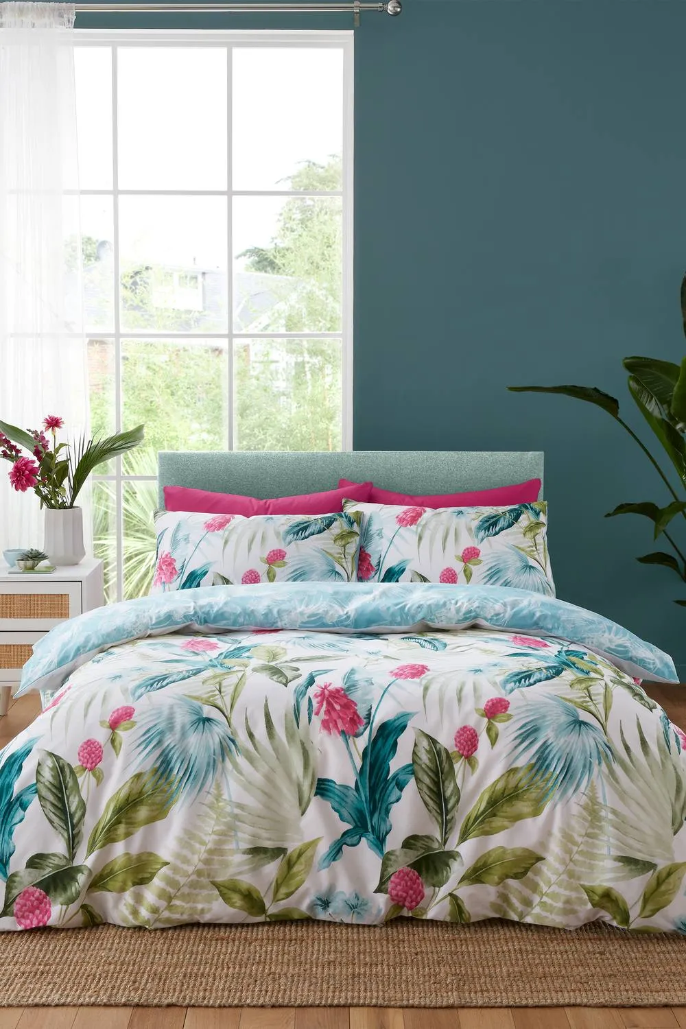 Catherine Lansfield Aruba Tropical Floral Reversible Duvet Cover Set