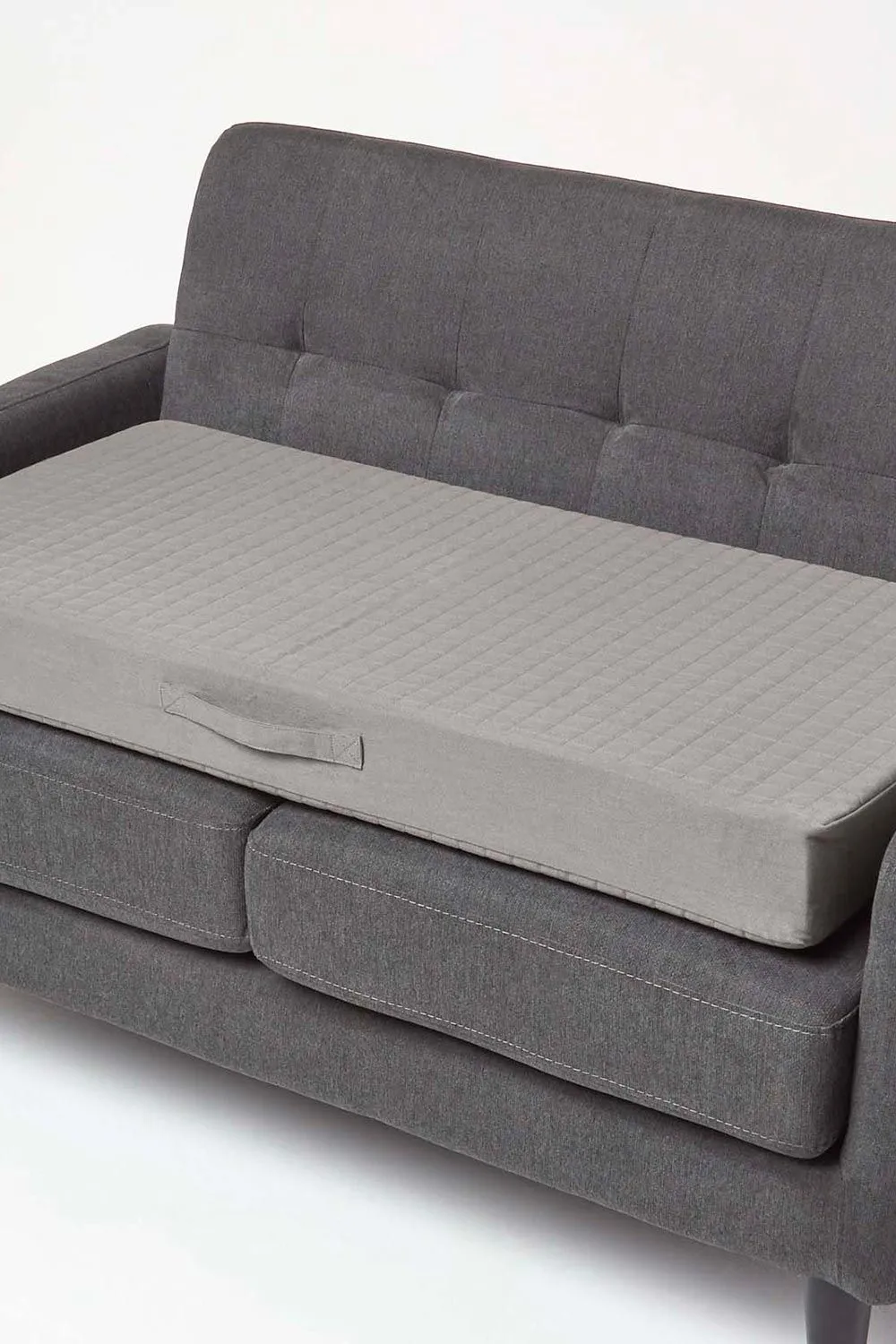 Homescapes Quilted Cotton 2 Seater Orthopaedic Booster Cushion Cover in Charcoal 2