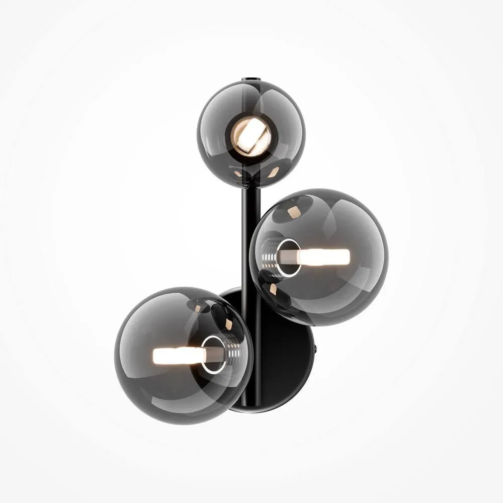 Netlighting Maytoni Dallas Modern 3 Light Wall Lamp Black Smoky Shade G9