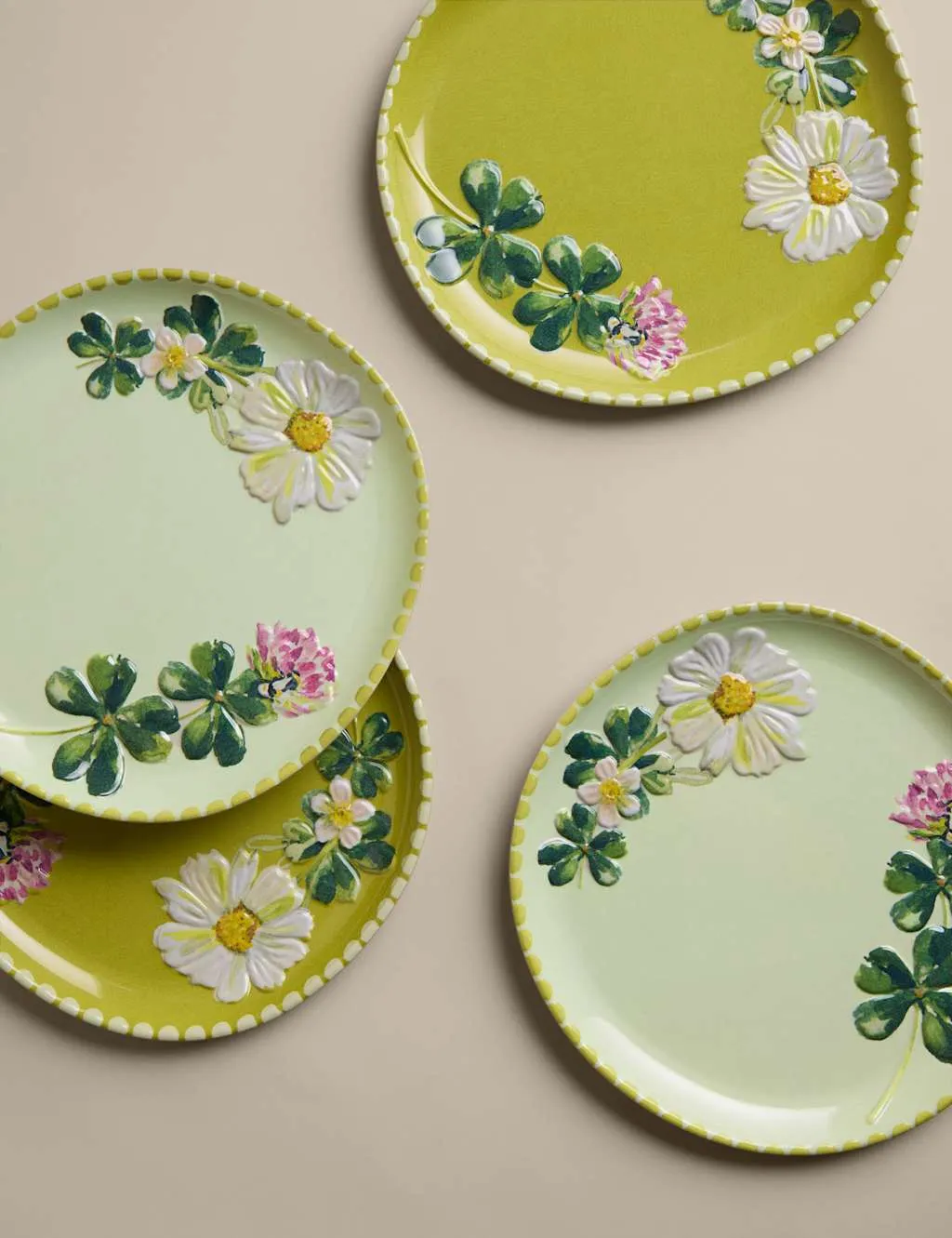 M&S Set of 4 Floral Picnic Side Plates Green Mix