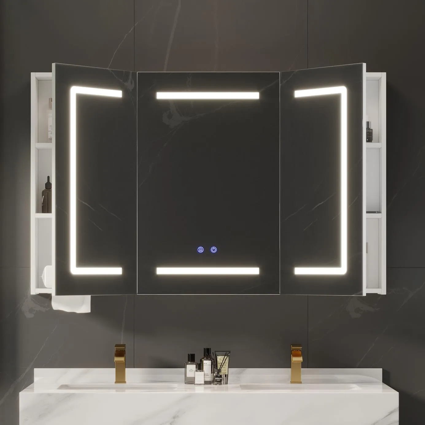 120cm LED Bathroom Medicine Cabinet Dimmable with Defogger, Tissue Slot and Outlet