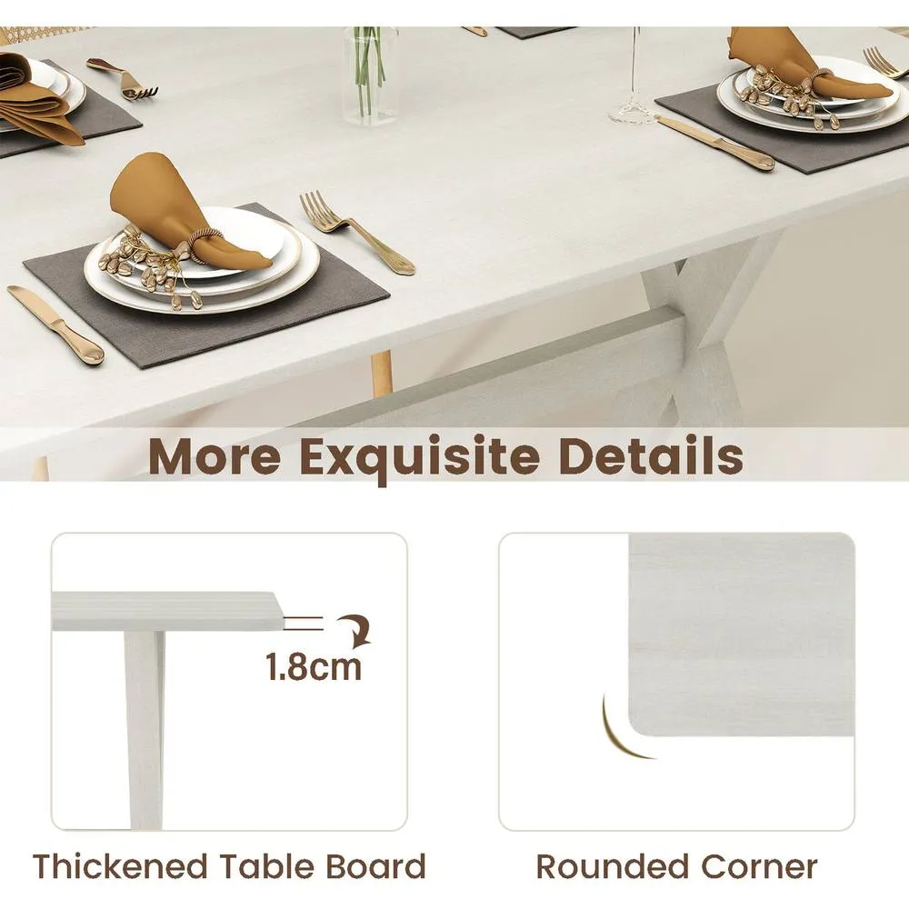 Costway Modern Dining Table Wooden Kitchen Table with X-shaped Frame-White in White 3
