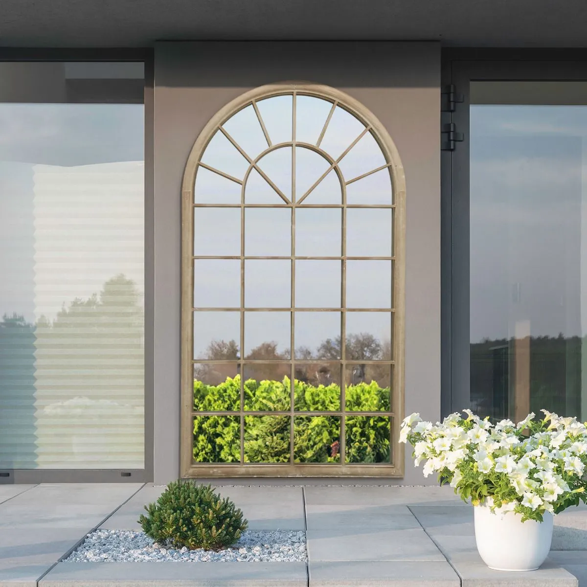MirrorOutlet Large Country Arch Garden Mirror 71"x 40" (180x103cm) Sand Colour in Cream 6