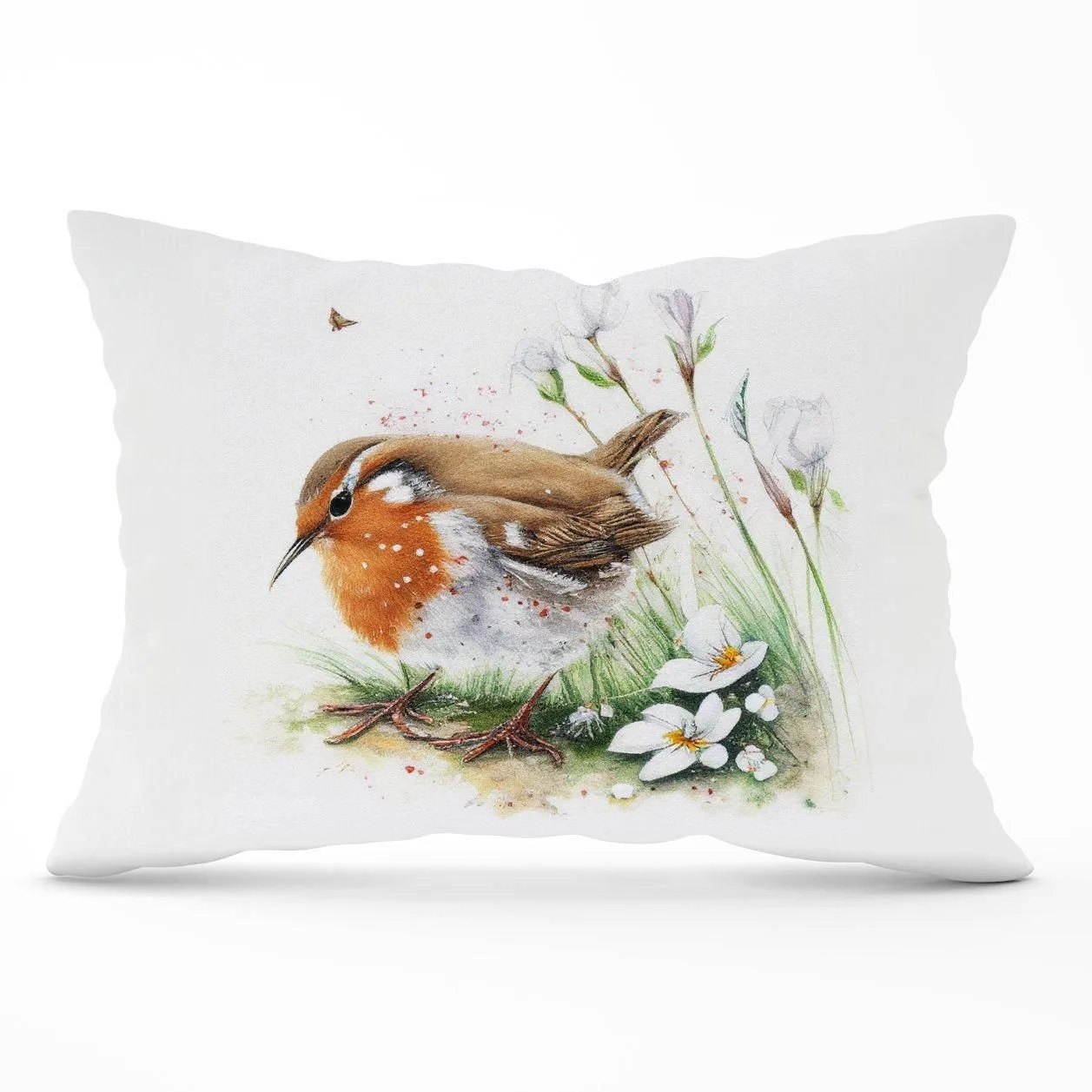 Warren Reed - Designer Robin & Daisies Watercolour Cushions in Brown