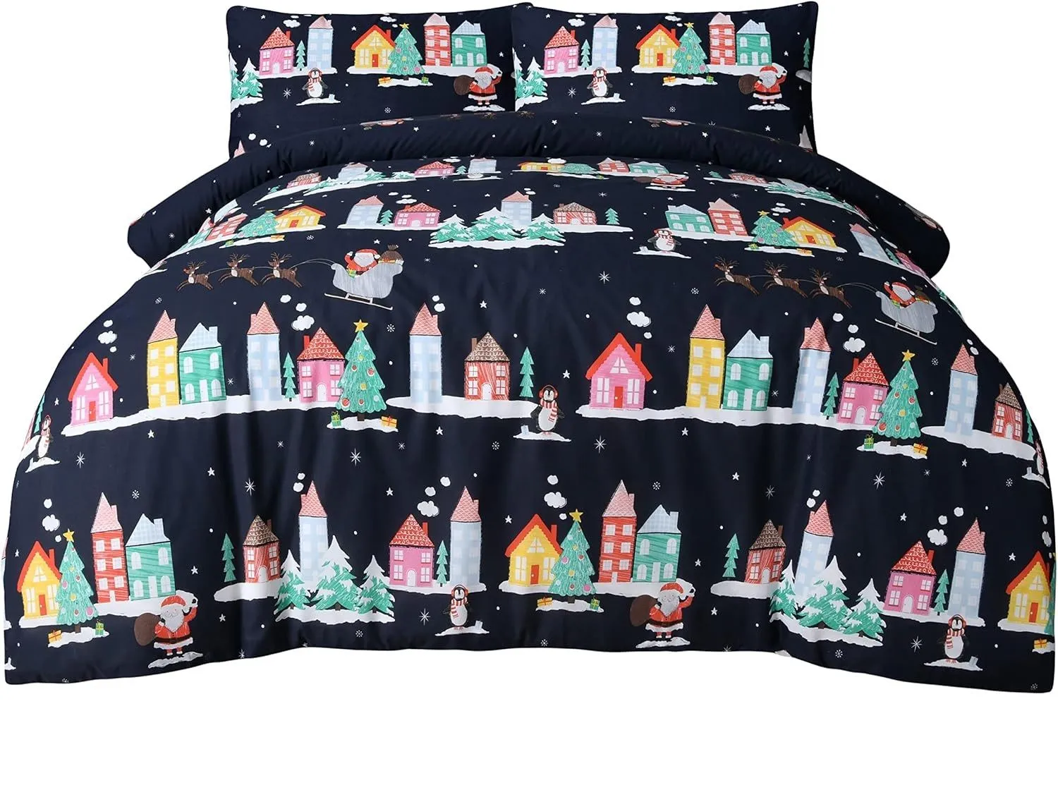 Smart Living Santa Town Xmas Festive Reversible Polycotton Duvet Cover with Pillowcases 4