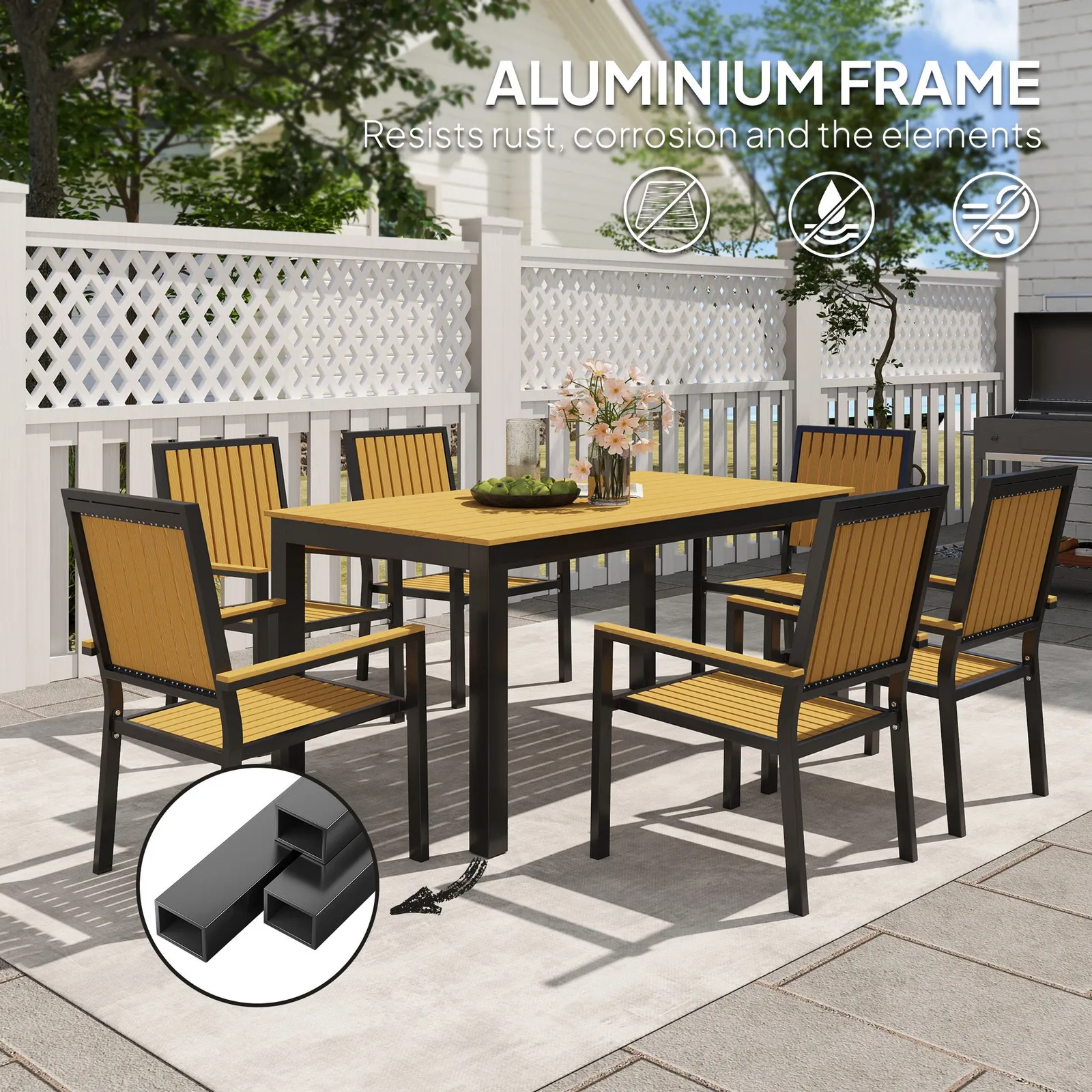 OUTSUNNY 6 Seater Aluminium Garden Dining Set with Stackable Chairs in Natural 4