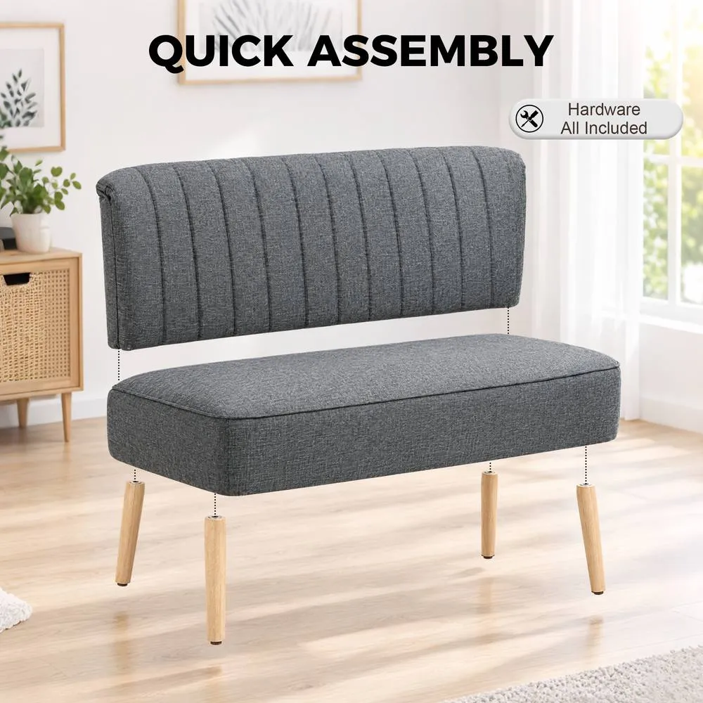HOMCOM Linen-Look Double Sofa w/ Wood Frame Foam Padding Back, Dark Grey 6