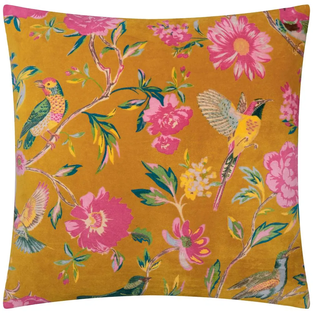 Wylder Aviary 100% Cotton Velvet Cushion in Burnt Orange 2