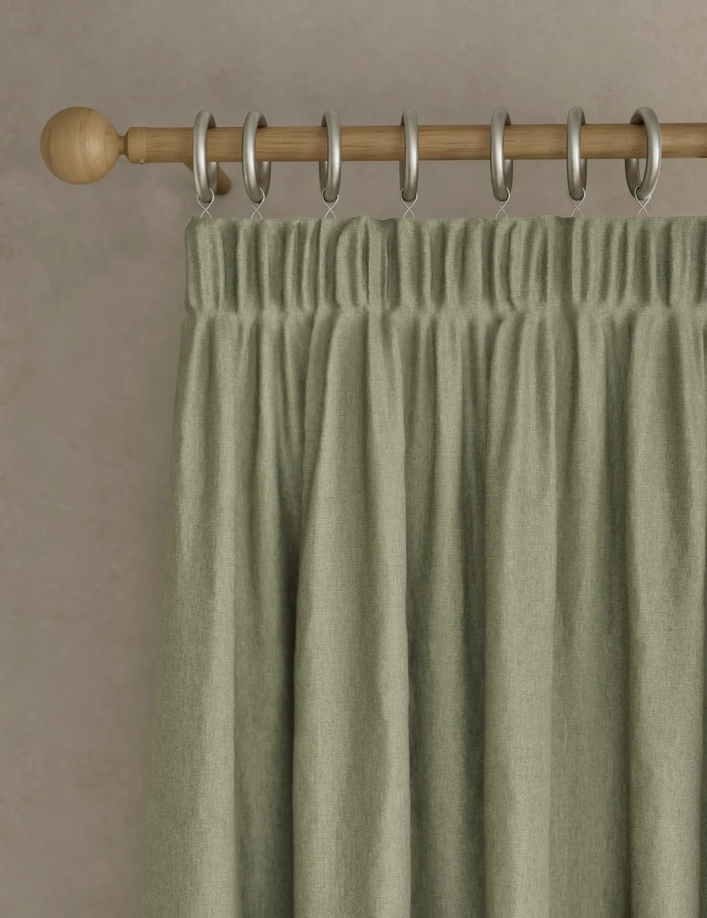M&S Brushed Pencil Pleat Blackout Ultra Thermal Curtains Sage