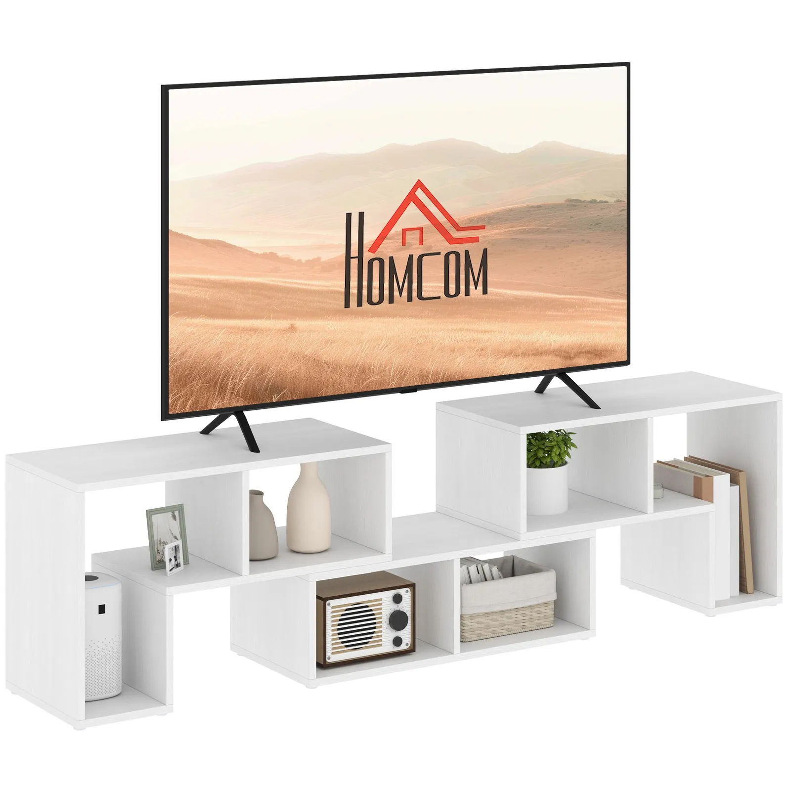 HOMCOM TV Unit for TVs up to 75 Inches, Free Combination TV Stand in White 2