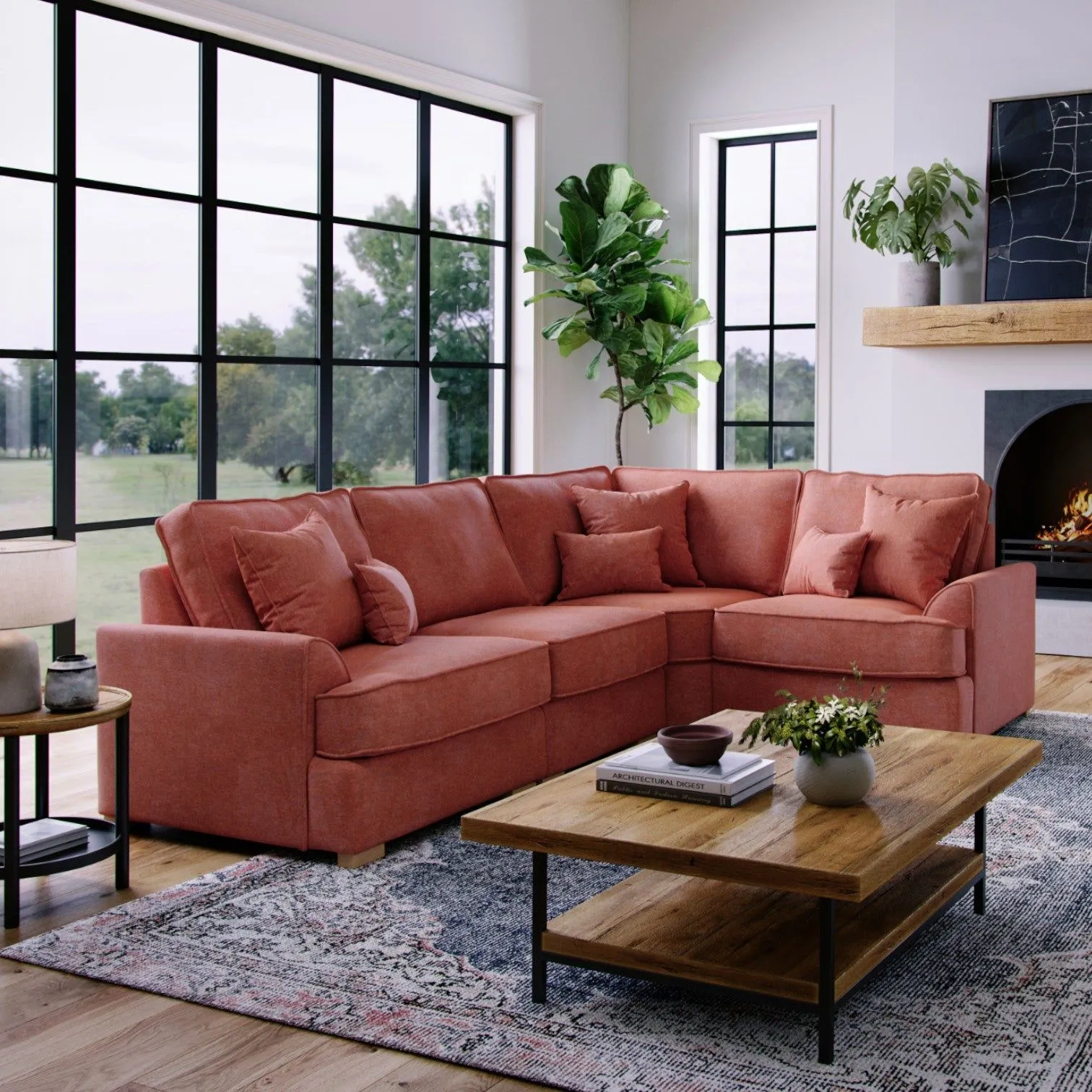 The Great Sofa Company Ophelia Right Hand Facing Chenille Corner Sofa in Red 1