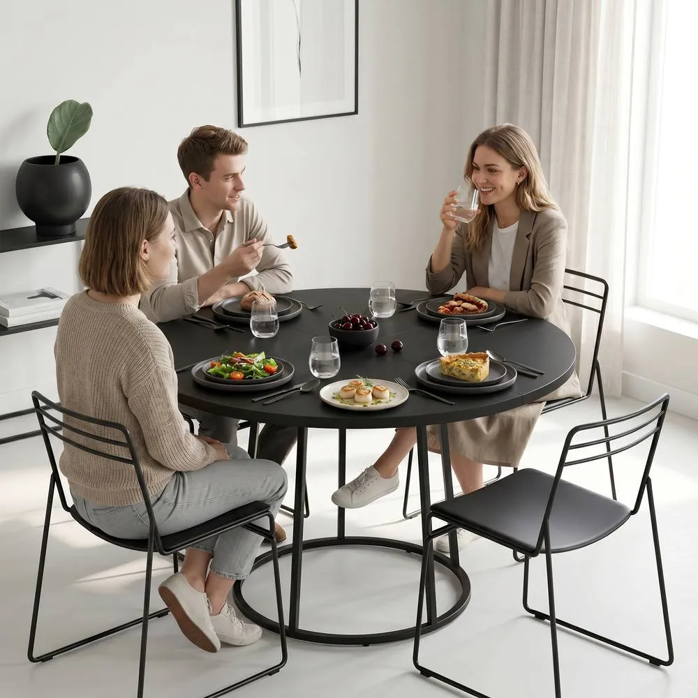 HOMCOM Round Dining Table for 4-6 Space Saving 120 cm Black