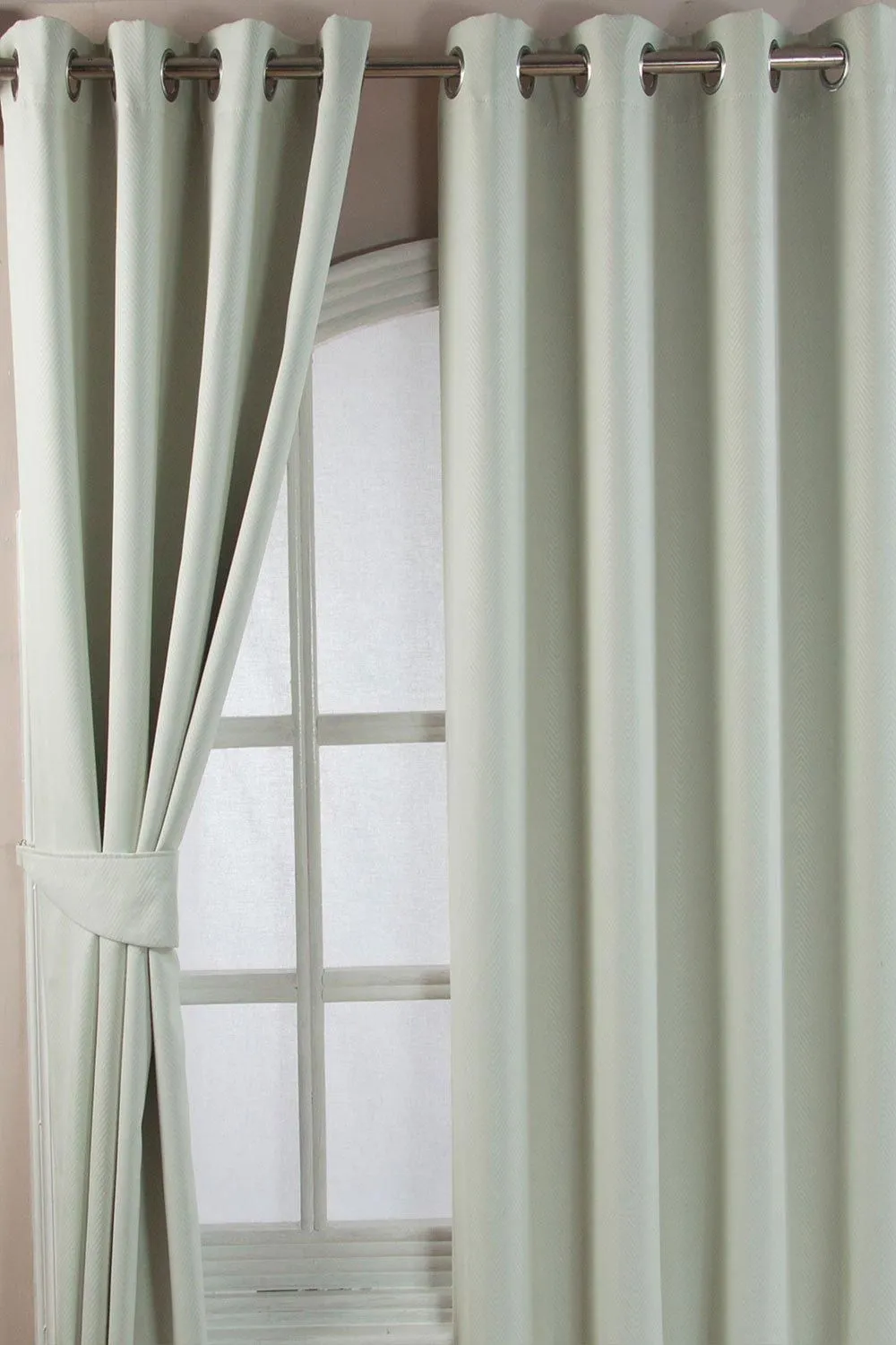 Homescapes Herringbone Blackout Curtains Pair Eyelet Style in Ivory