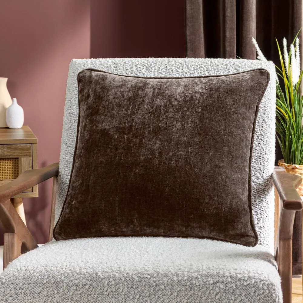 Yard Heavy Chenille Woven Piped Cushion in Brown 1