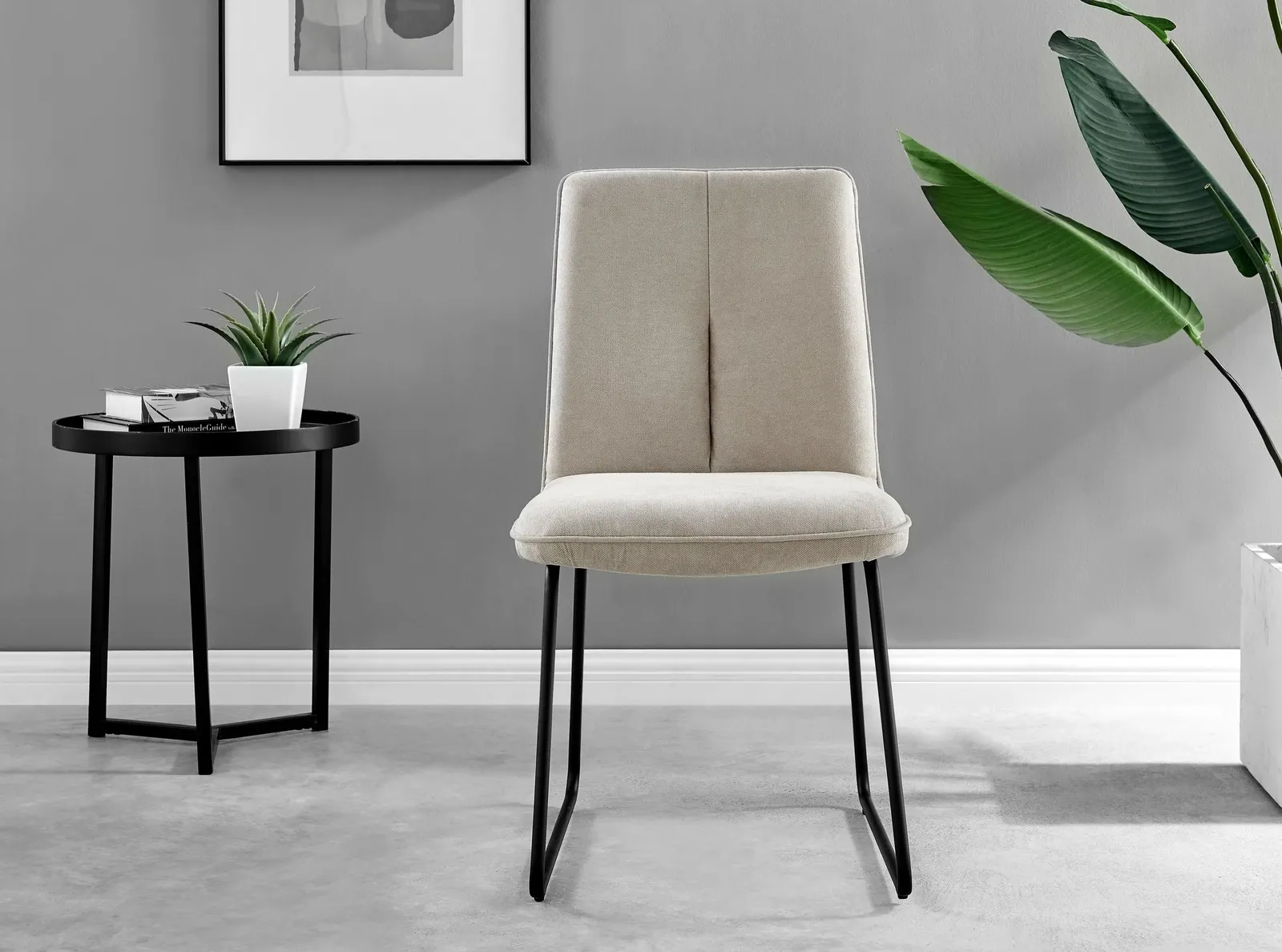 FurnitureboxUK Set of 2 Modern Chic Deep Padded Soft & Durable Stitched Fabric & Black Powder Coated Metal Leg Dining Chairs in Taupe 5
