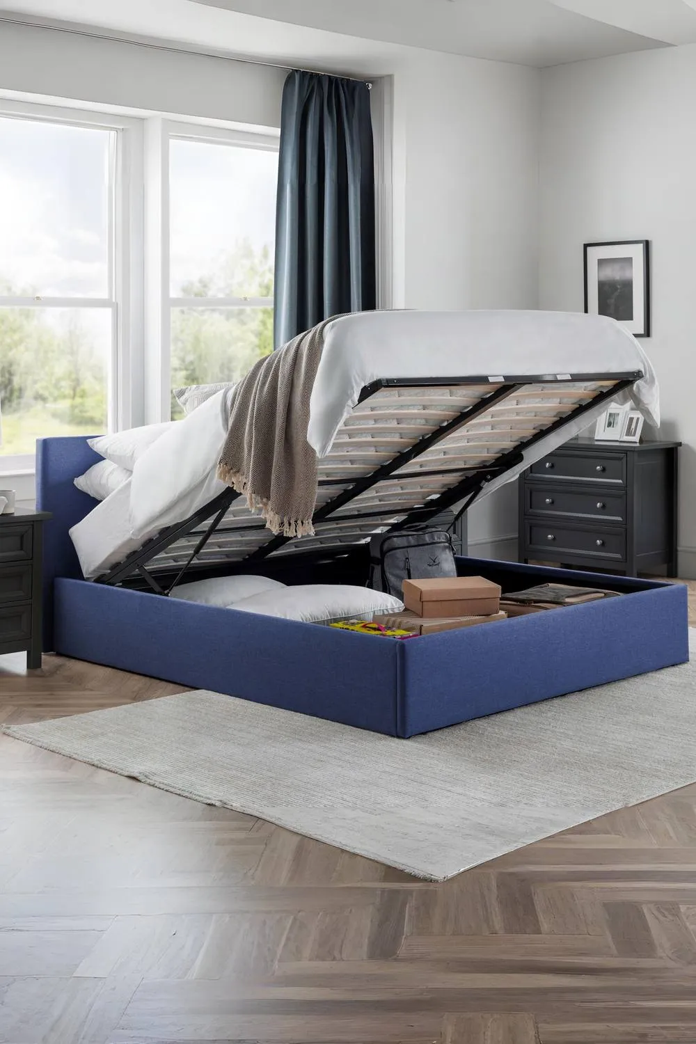 Julian Bowen Rialto Upholstered Ottoman Storage Bed in Blue 2
