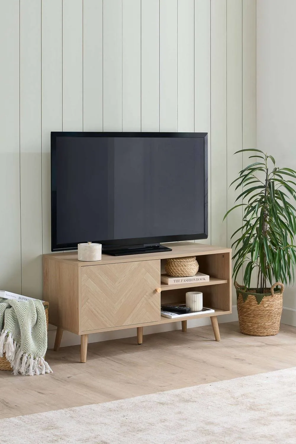Birlea Herringford Small TV Unit Entertainment Stand Oak Parquet Design in Brown
