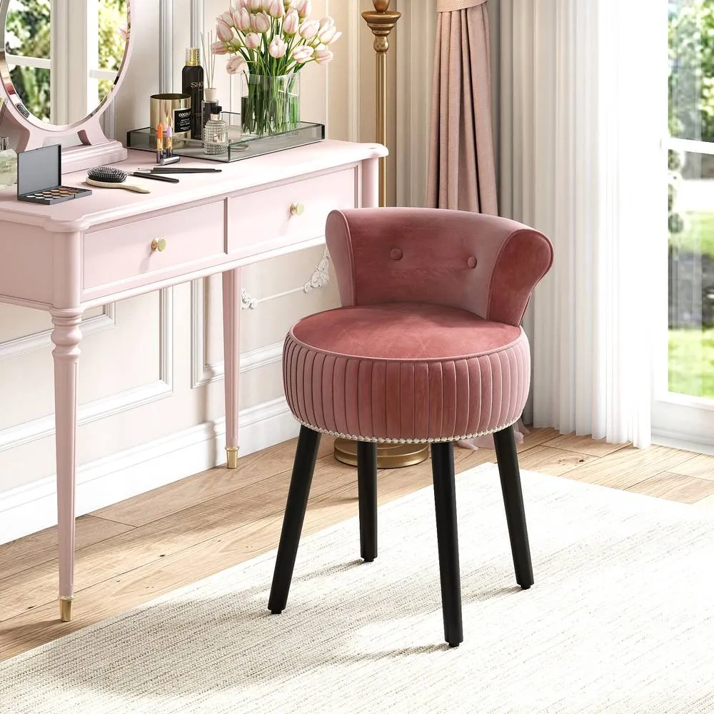 Costway Velvet Vanity Stool w/Tufted Back Upholstered Vanity Makeup Chair in Pink 4