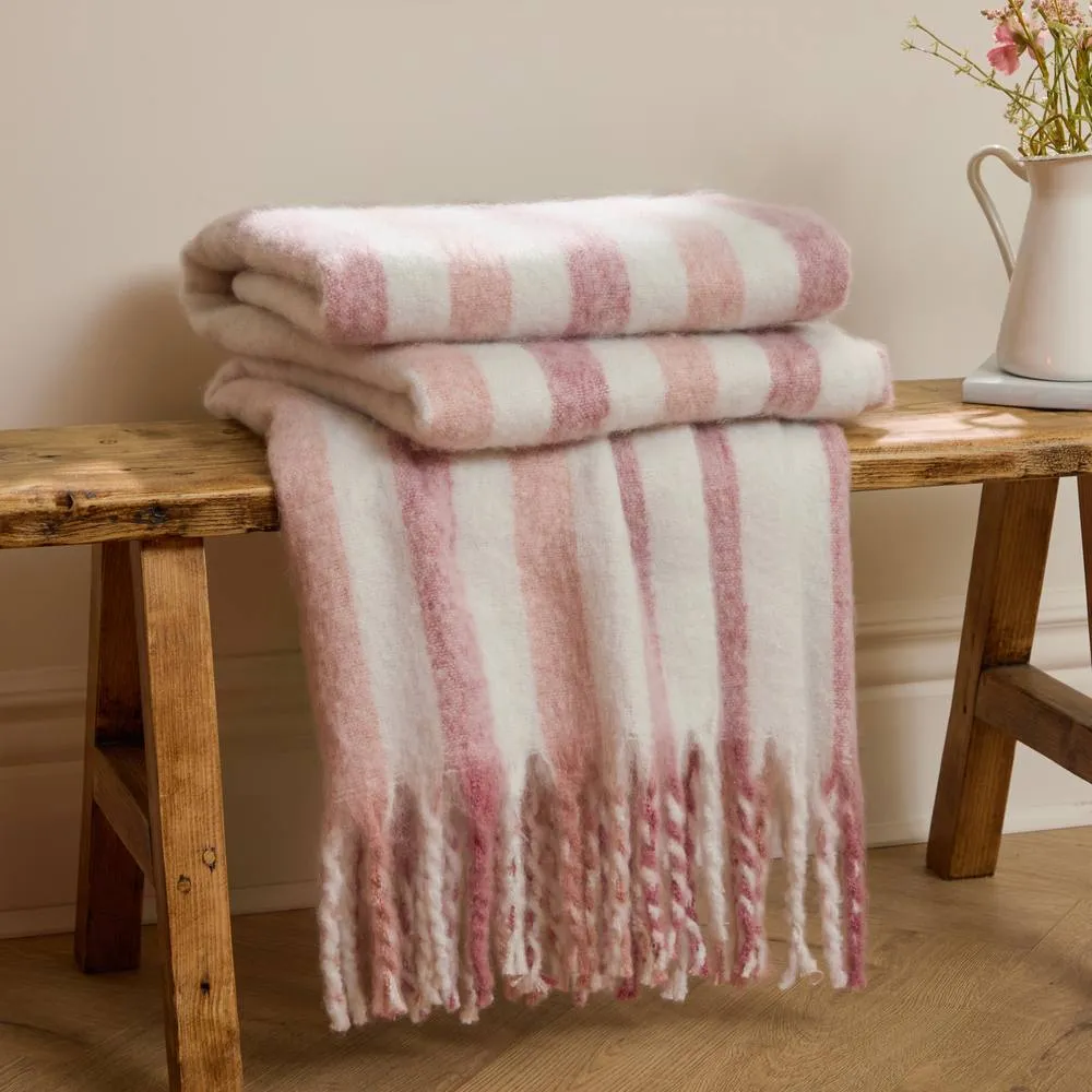 Wylder Beechwood 100% Cotton Woven Stripe Throw in Pink