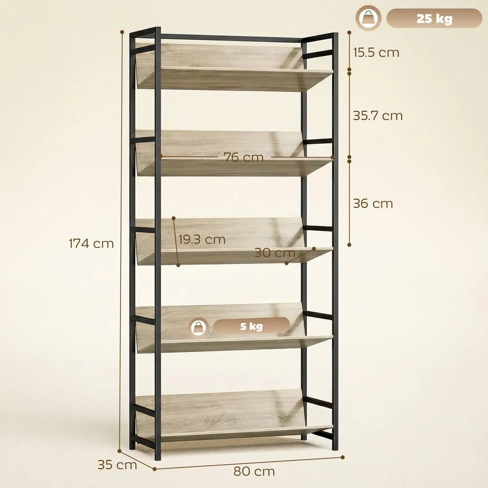 HOMCOM Bookcase Anti-Slip Design 5-Tier in Natural 3
