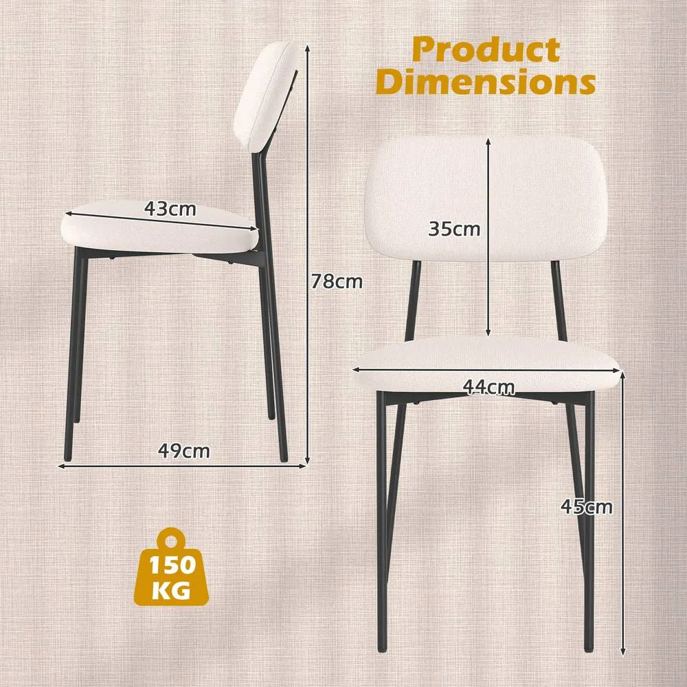 Costway Modern Dining Chair Set of 4 Linen Fabric Upholstered Chairs in Beige 3