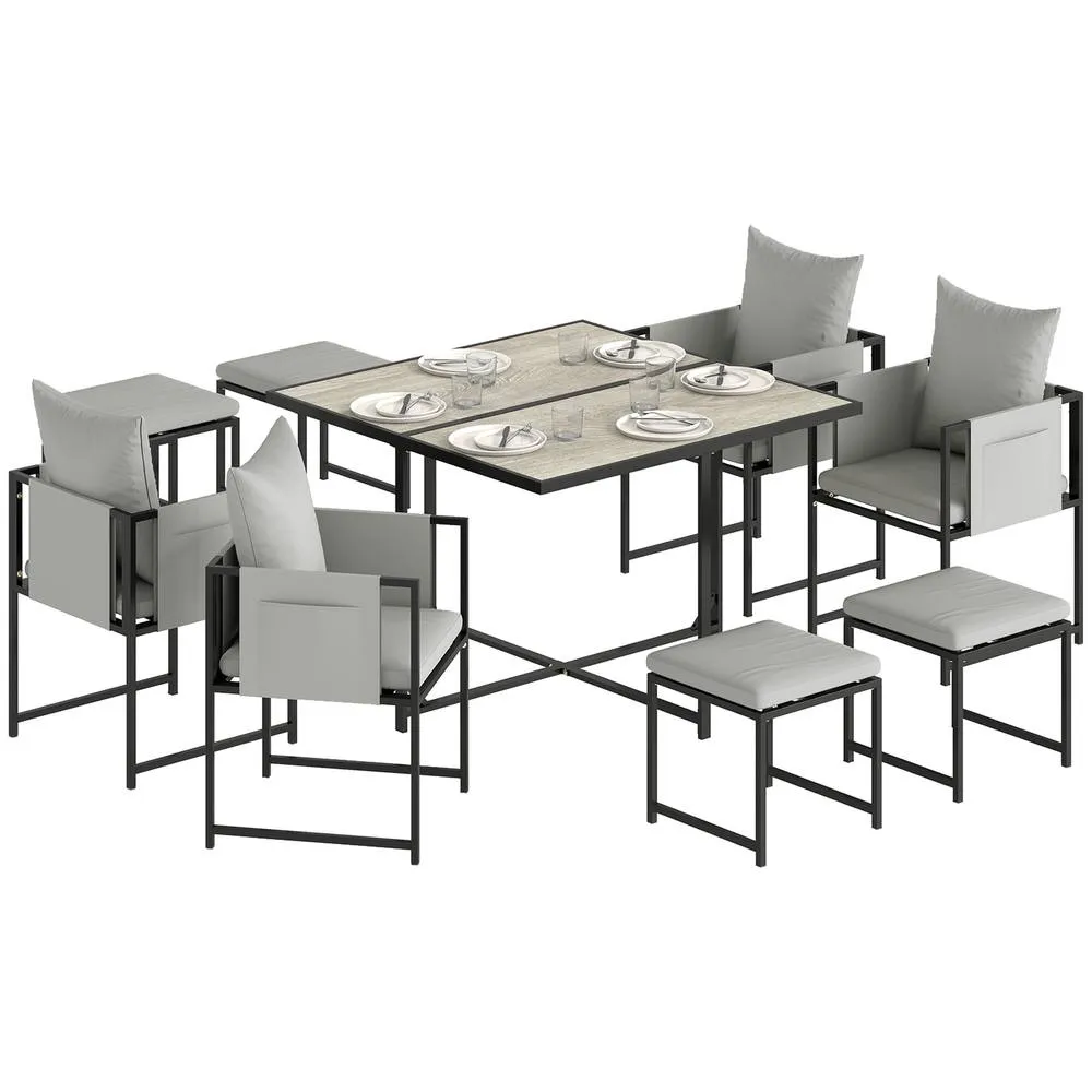 OUTSUNNY 8 Seater Garden Dining Set, Cube Garden Furniture with Cushions in Dark Grey 2