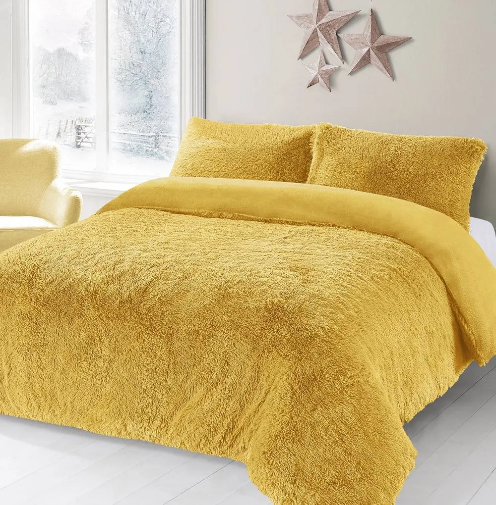 Homes-Linen Alaska Long Fur Teddy Fleece Duvet Cover Set Soft Warm Cosy Bedding in Yellow