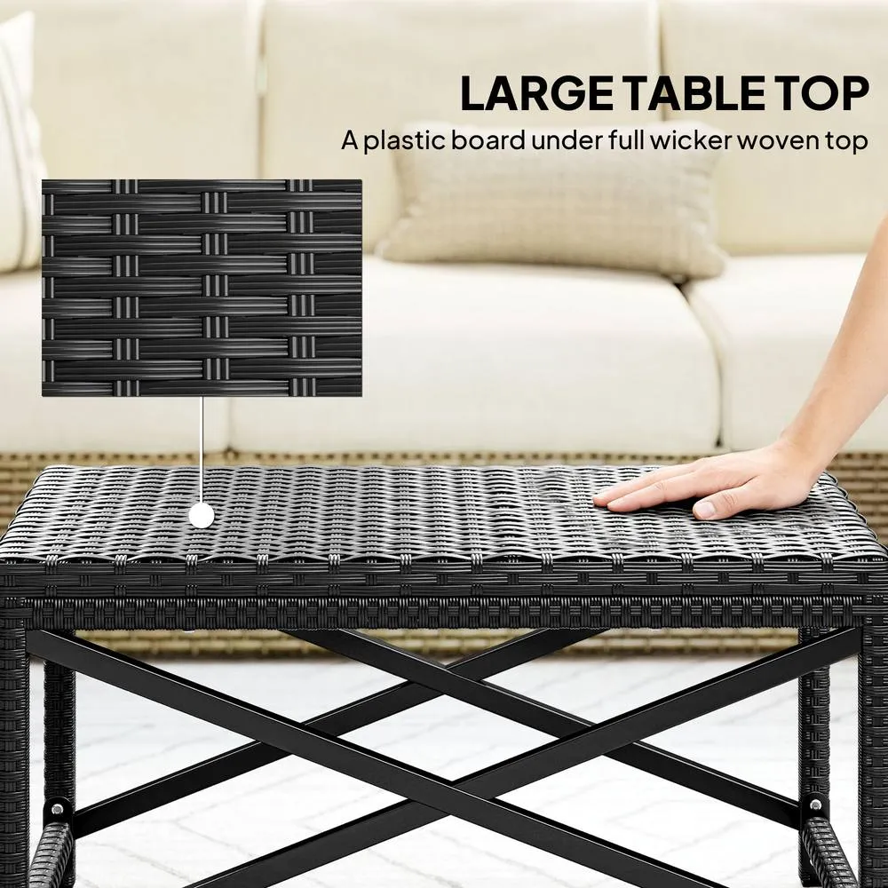 OUTSUNNY Outdoor Coffee Table, PE Rattan Side Table w/ Plastic Board, Black 5