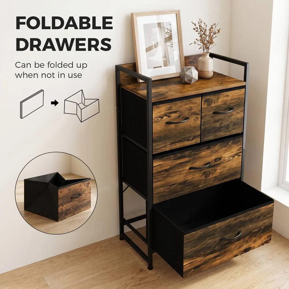 HOMCOM Bedroom Chest of Drawers 4 Drawer Dresser with Shelf, Rustic Brown 6