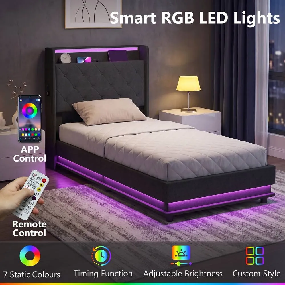 HOMCOM Lift up Storage Bed Frame with RGB LED Lights, 90 x 190cm, Black 5