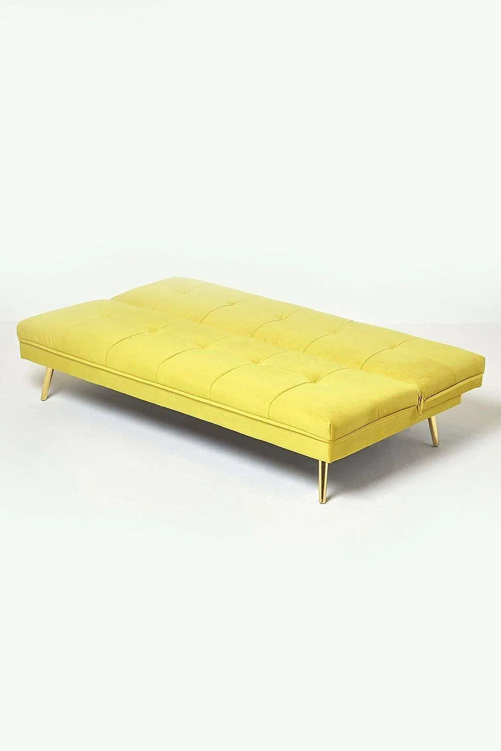 Homescapes Laurie Velvet Click Clack Sofa Bed in Yellow 3