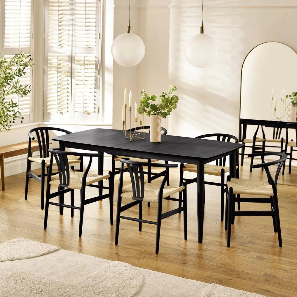 FurnitureboxUK Leif Wood Rectangular Extending Table & 6 Caia Black Oak Dining Chairs