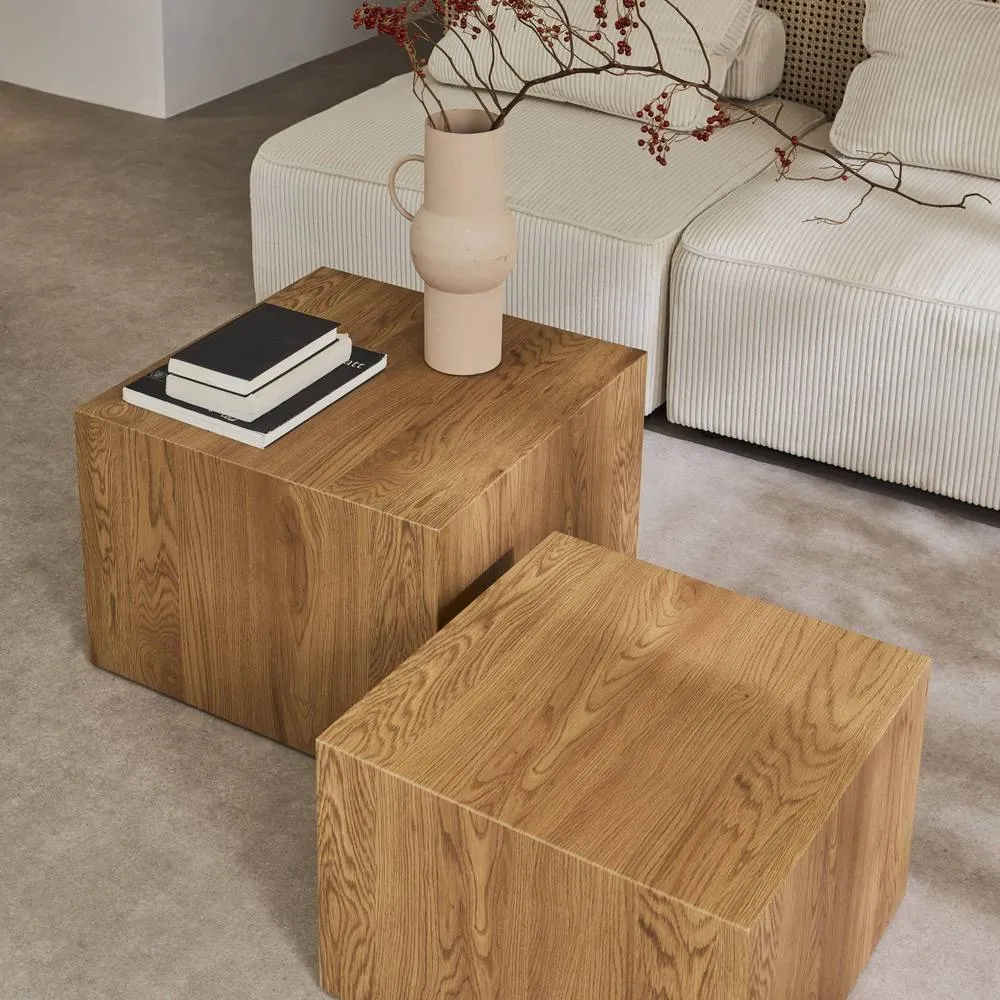 sweeek Set of 2 square wood effect nesting coffee tables in Beige 4