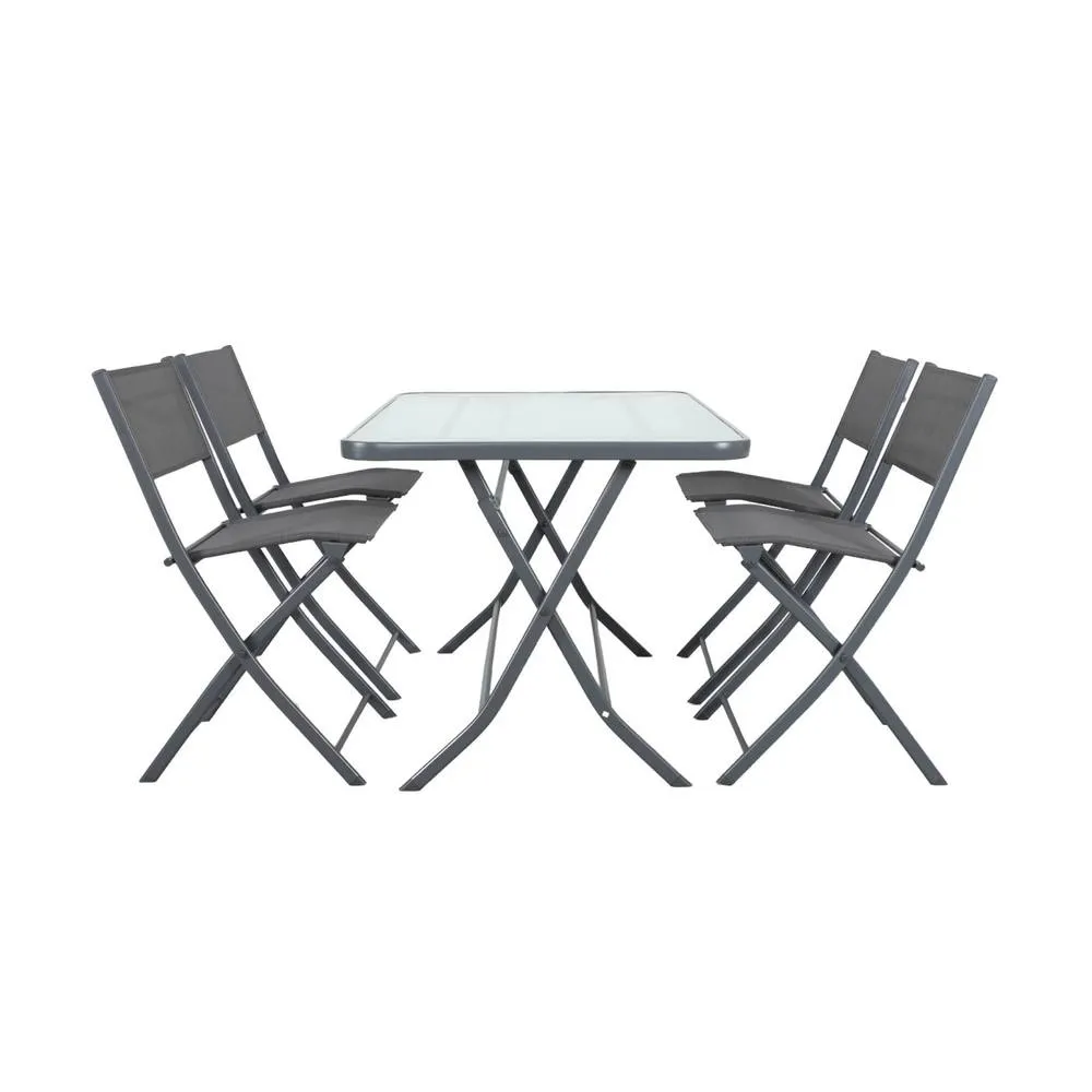 sweeek Folding steel garden table + 4 chairs in Dark Grey 6
