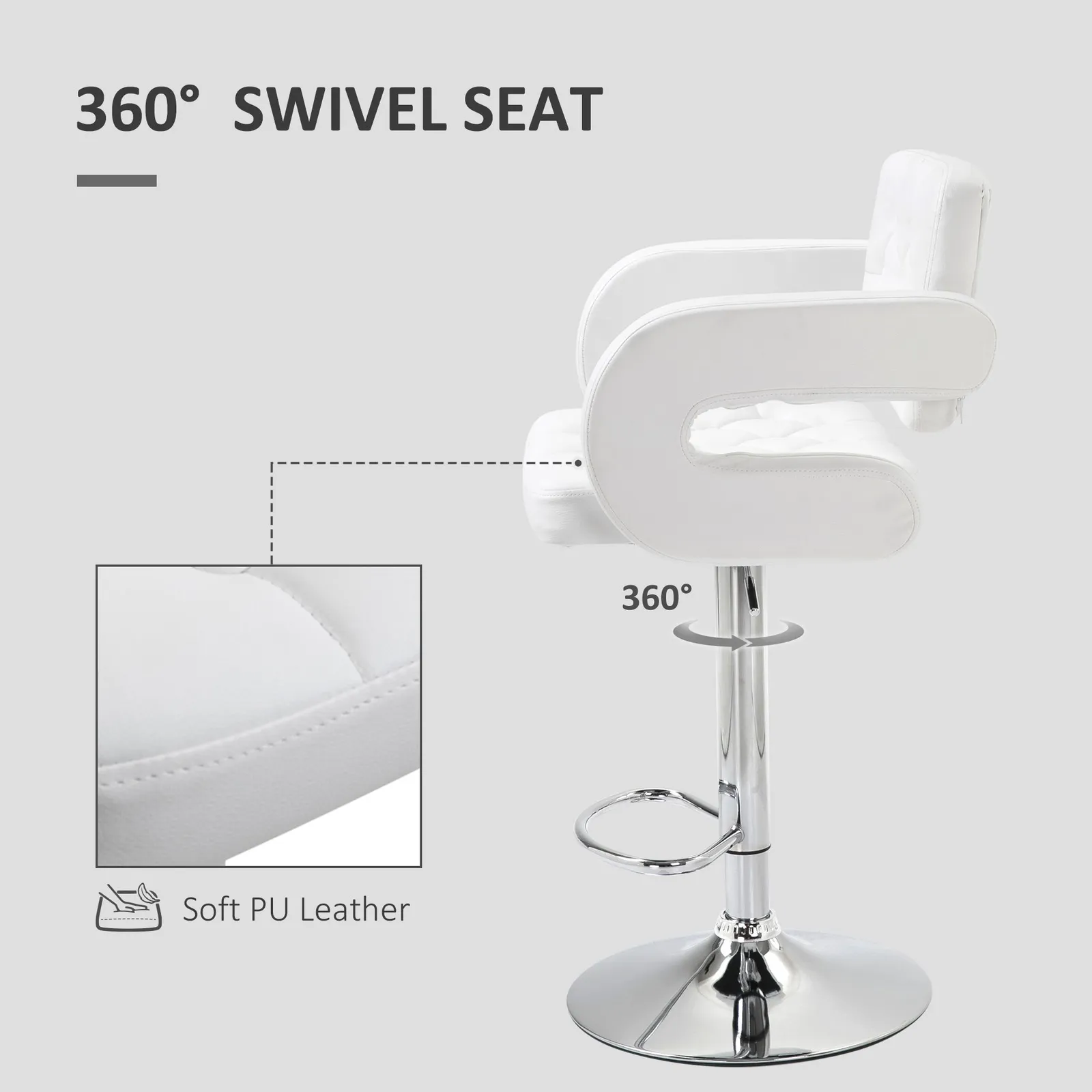 HOMCOM Adjustable Height Barstool Steel Pole PU Leather Bistro in White 6