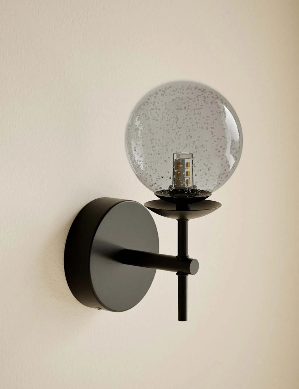 M&S Glass Single Sputnik Bubble Wall Light Black