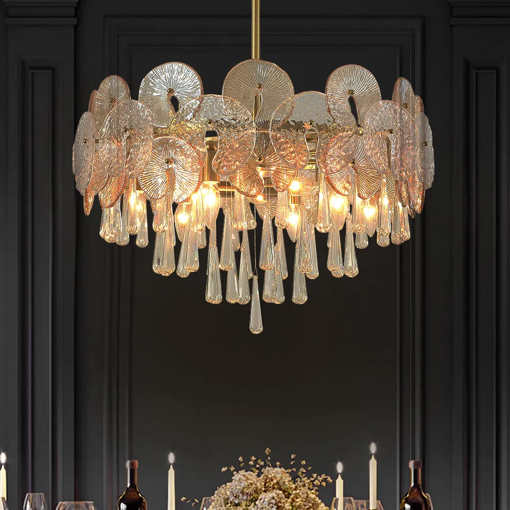 Glam 9-Light Crystal 5 Tiered Chandelier Gold Pendant Lights for Living Room