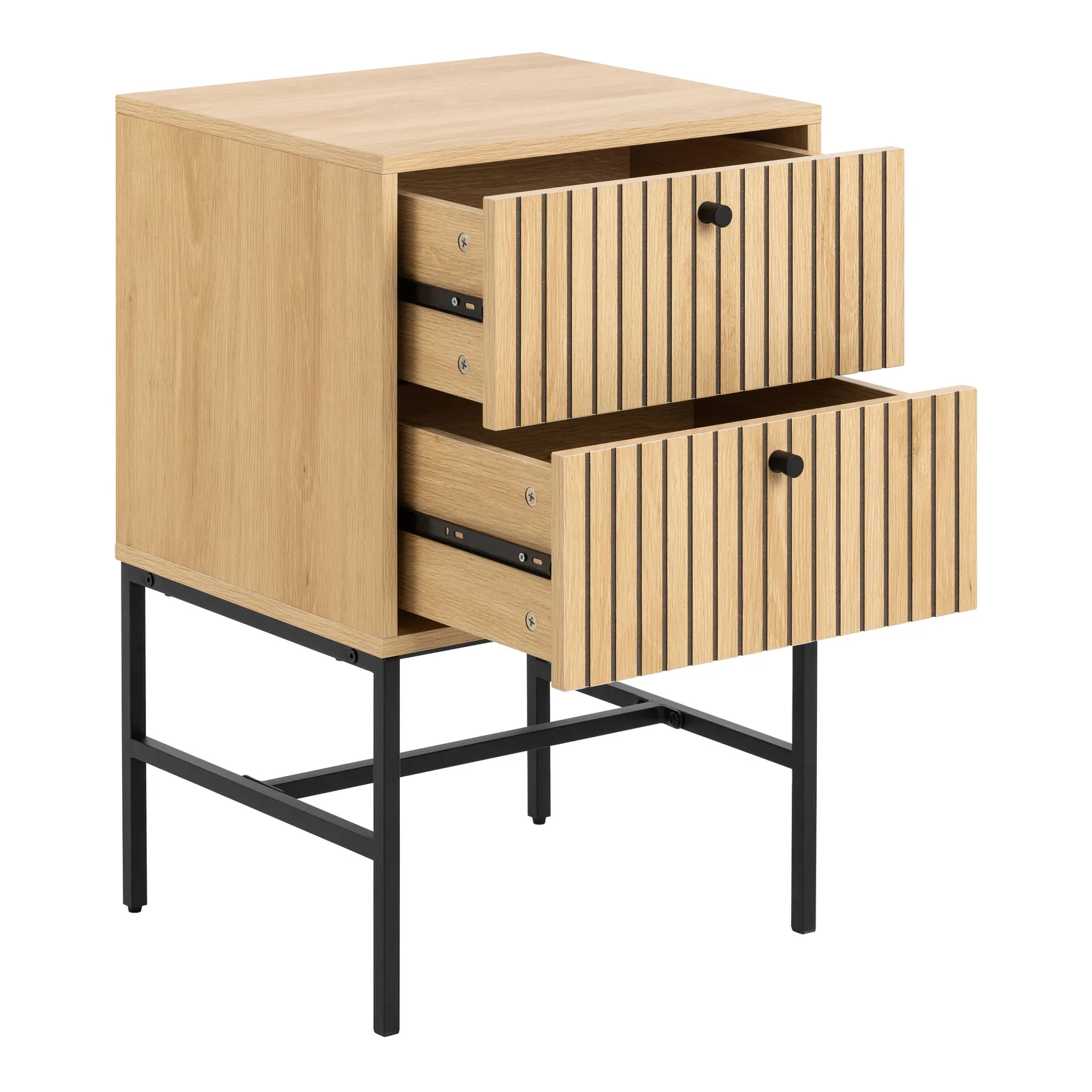 Furniture To Go Albany 2 Drawer Bedside Table in Oak/Black Legs in Brown 4