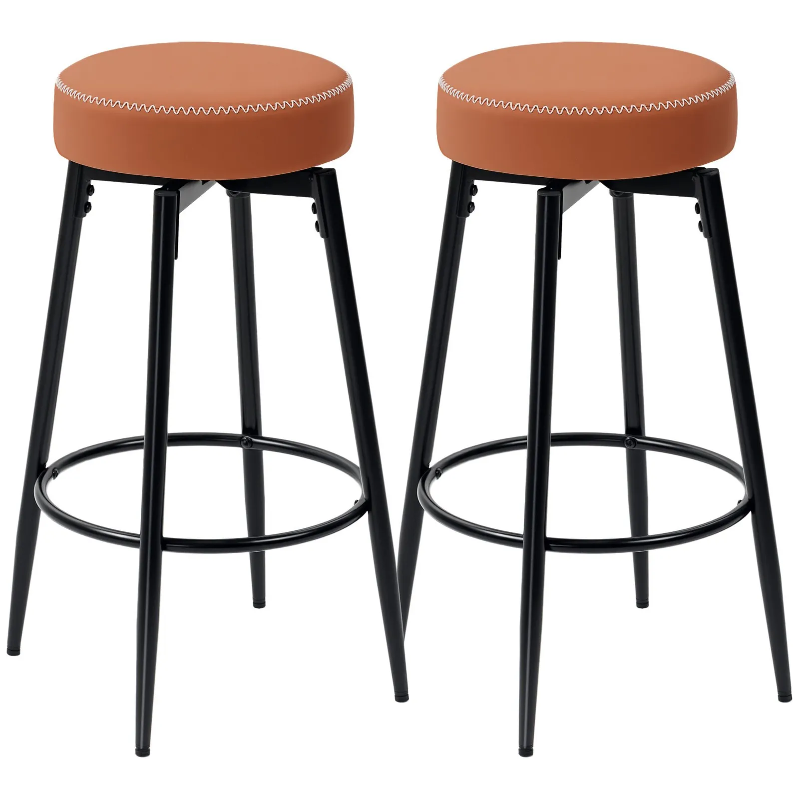 HOMCOM 360 Degree Swivel Bar Stools Set of 2, PU Leather Barstools with Footrest in Brown 2