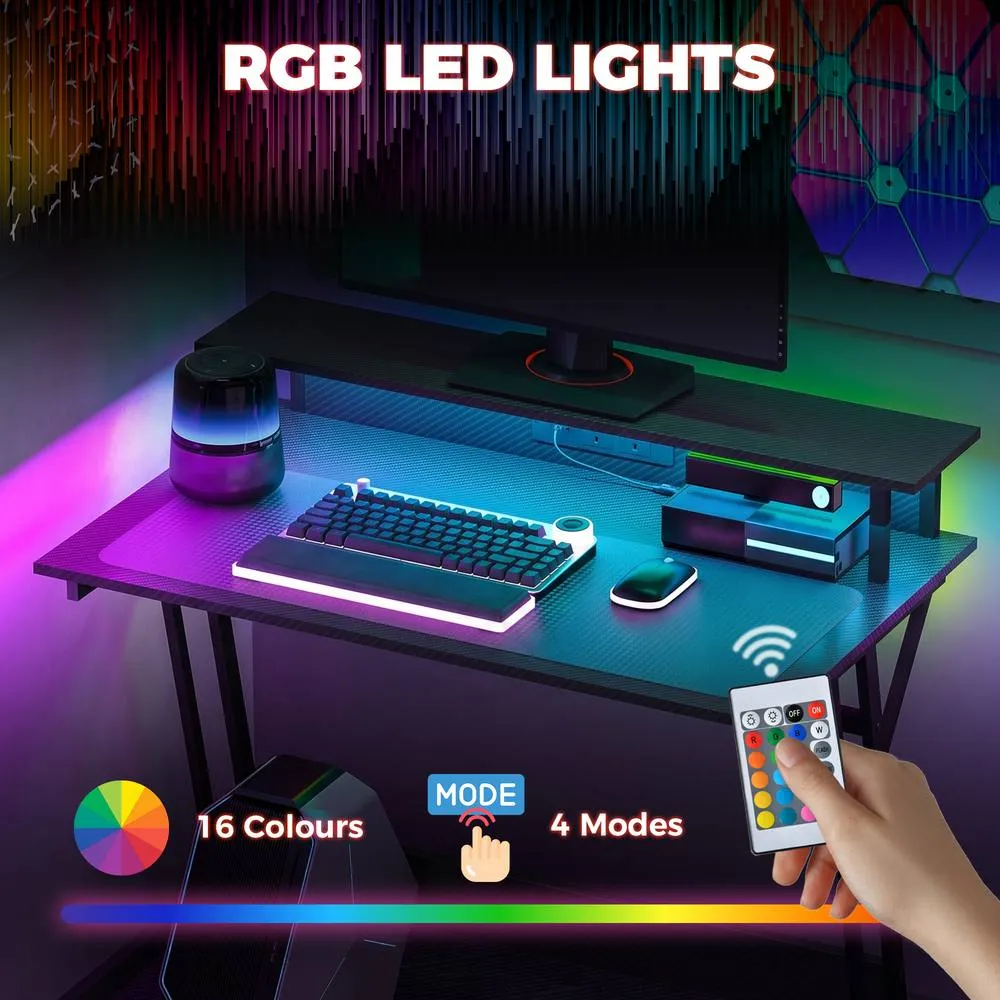 HOMCOM LED Gaming Desk with Power Outlets & Monitor Stand 100 x 60cm Black 4