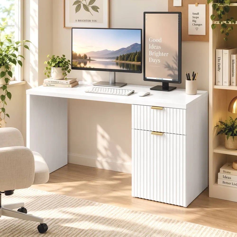 HOMCOM Computer Desk with Drawer, Reversible Office Des, White 2