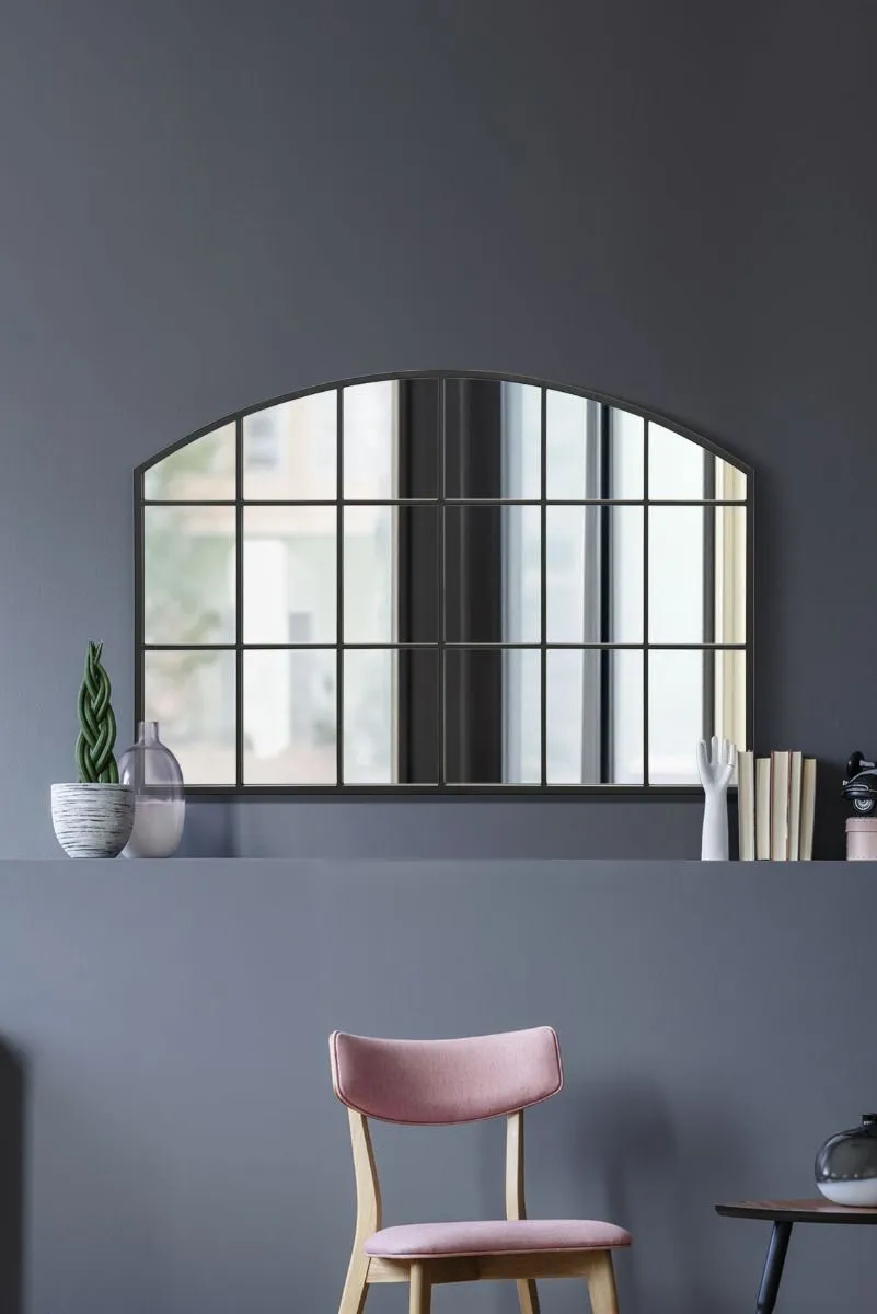 MirrorOutlet Black Framed Arched Wall Over Mantle Mirror 43" X 29" (110CM X 75CM)