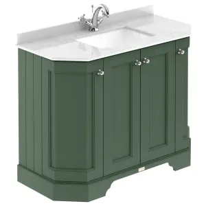 Bayswater Victrion Hunter Green Angled Traditional Freestanding Vanity Unit & White Marble Top Basin - 1000mm